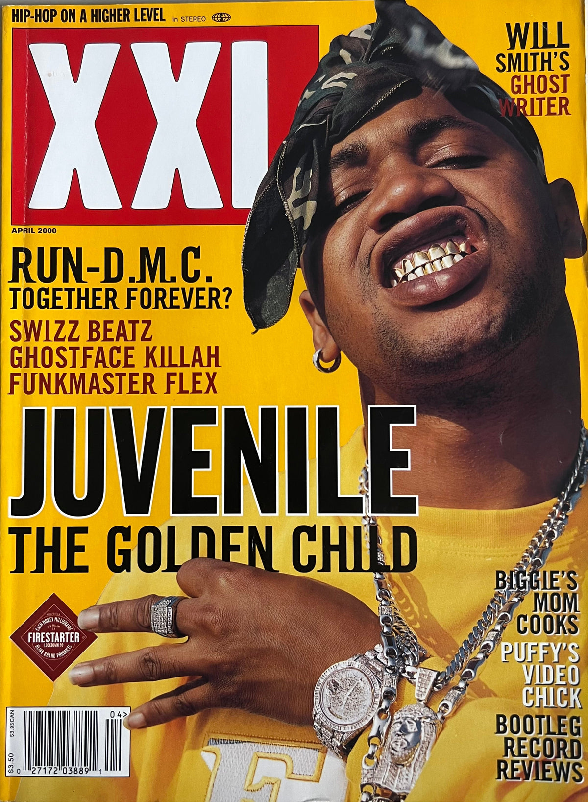 XXL magazine April 2000 front cover featuring Juvenile as The Golden Child, with cover lines for Run-D.M.C., Swizz Beatz and Ghostface Killah