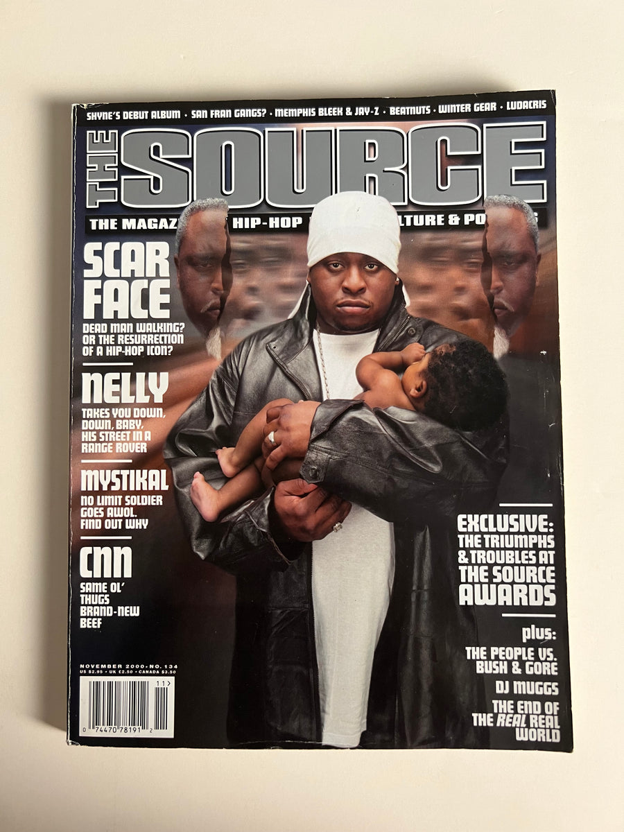 The Source Magazine November 2000 cover featuring Scarface cradling a child, Dead Man Walking cover story, Issue No. 134
