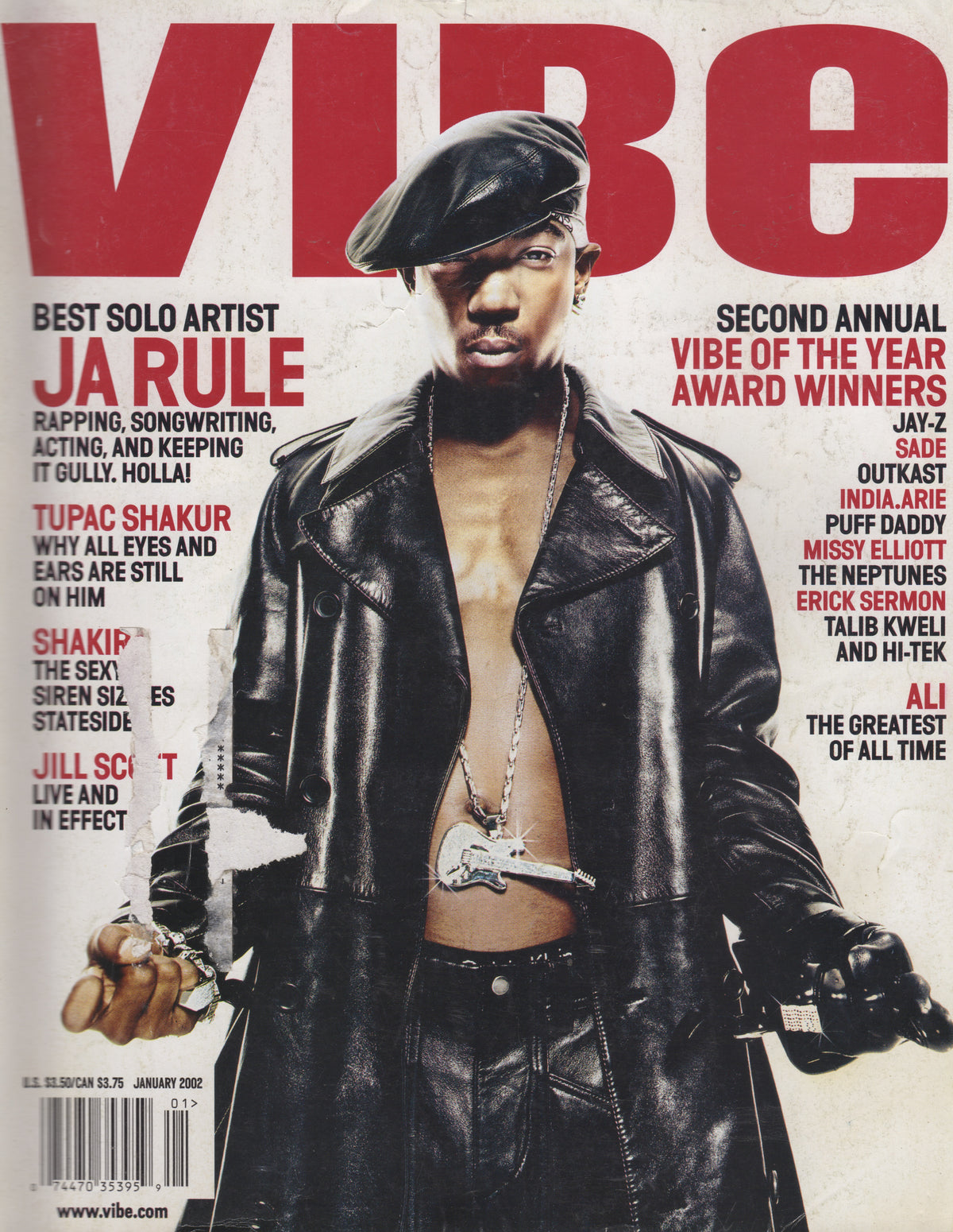 Vibe Magazine - January 2002 (Ja Rule Cover, Tupac, Jill Scott, Vibe Awards)