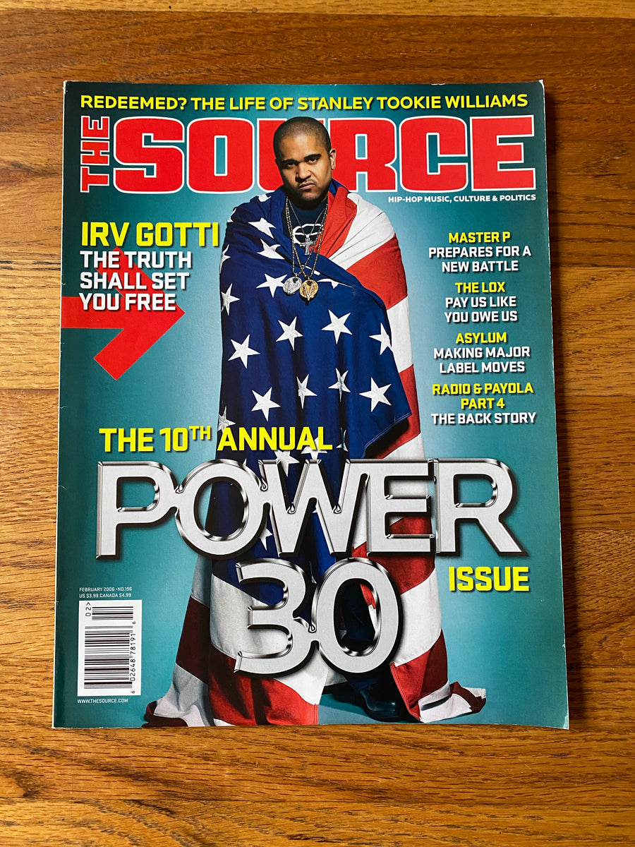The Source Magazine February 2006 cover featuring Irv Gotti draped in an American flag, the 10th annual Power 30 issue, Issue No. 196