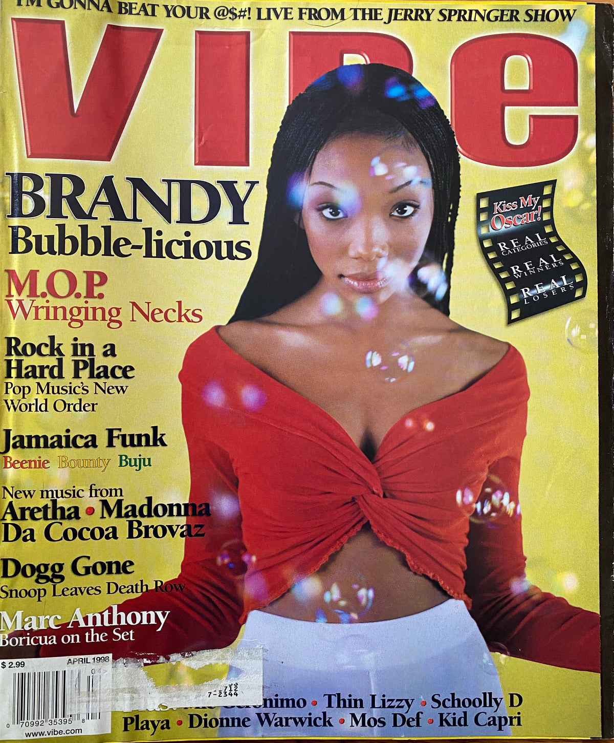 Vibe Magazine April 1998 front cover, Brandy in a red top, Bubble-licious cover story