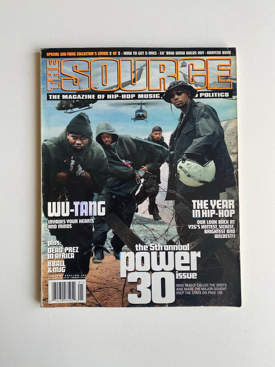 The Source Magazine January 2001 cover featuring Wu-Tang Clan in a military scene, the Power 30 collector's cover, Issue No. 136