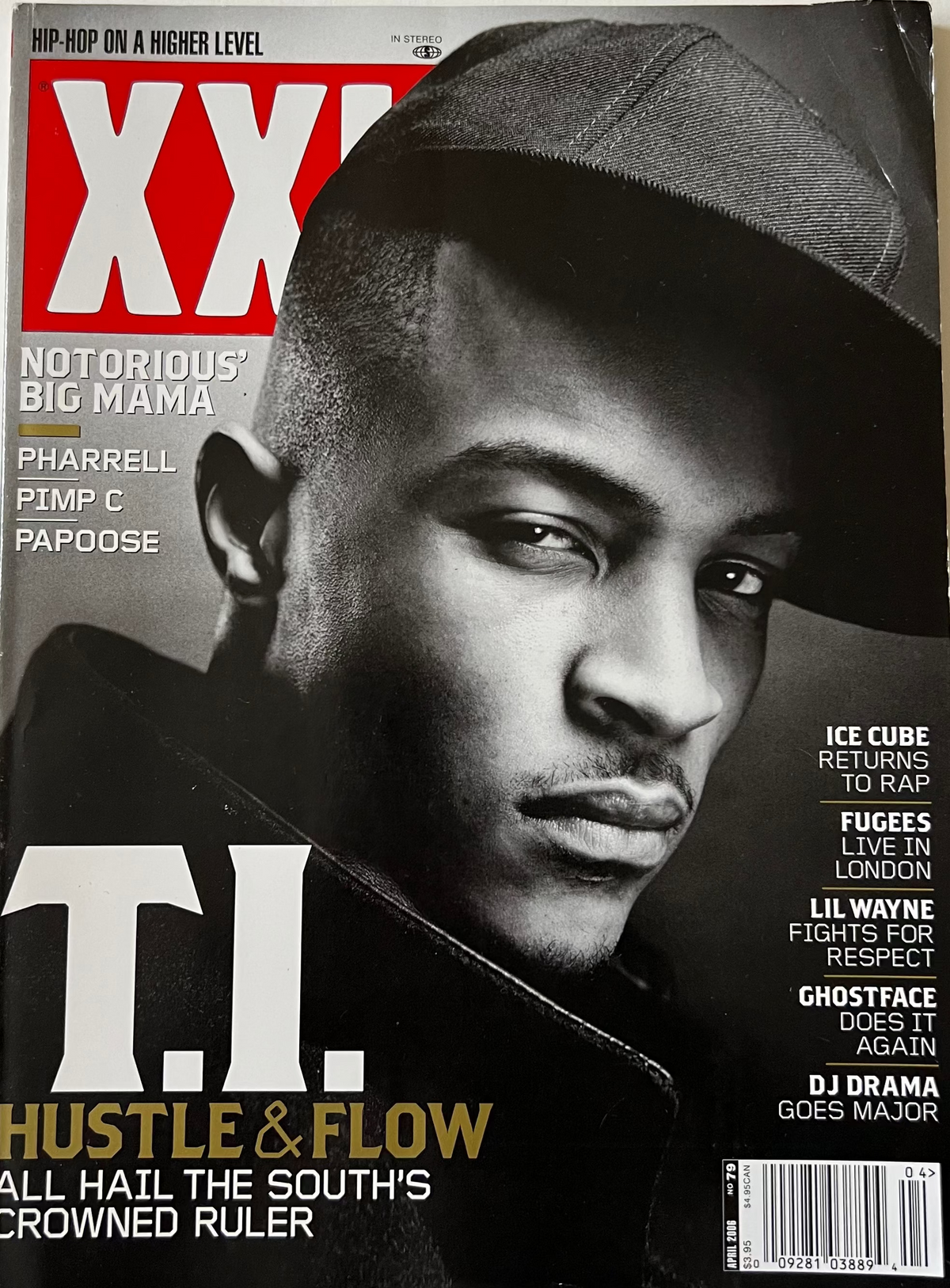 Front cover of XXL Magazine April 2006 featuring T.I. with the headline Hustle & Flow, All Hail the South's Crowned Ruler