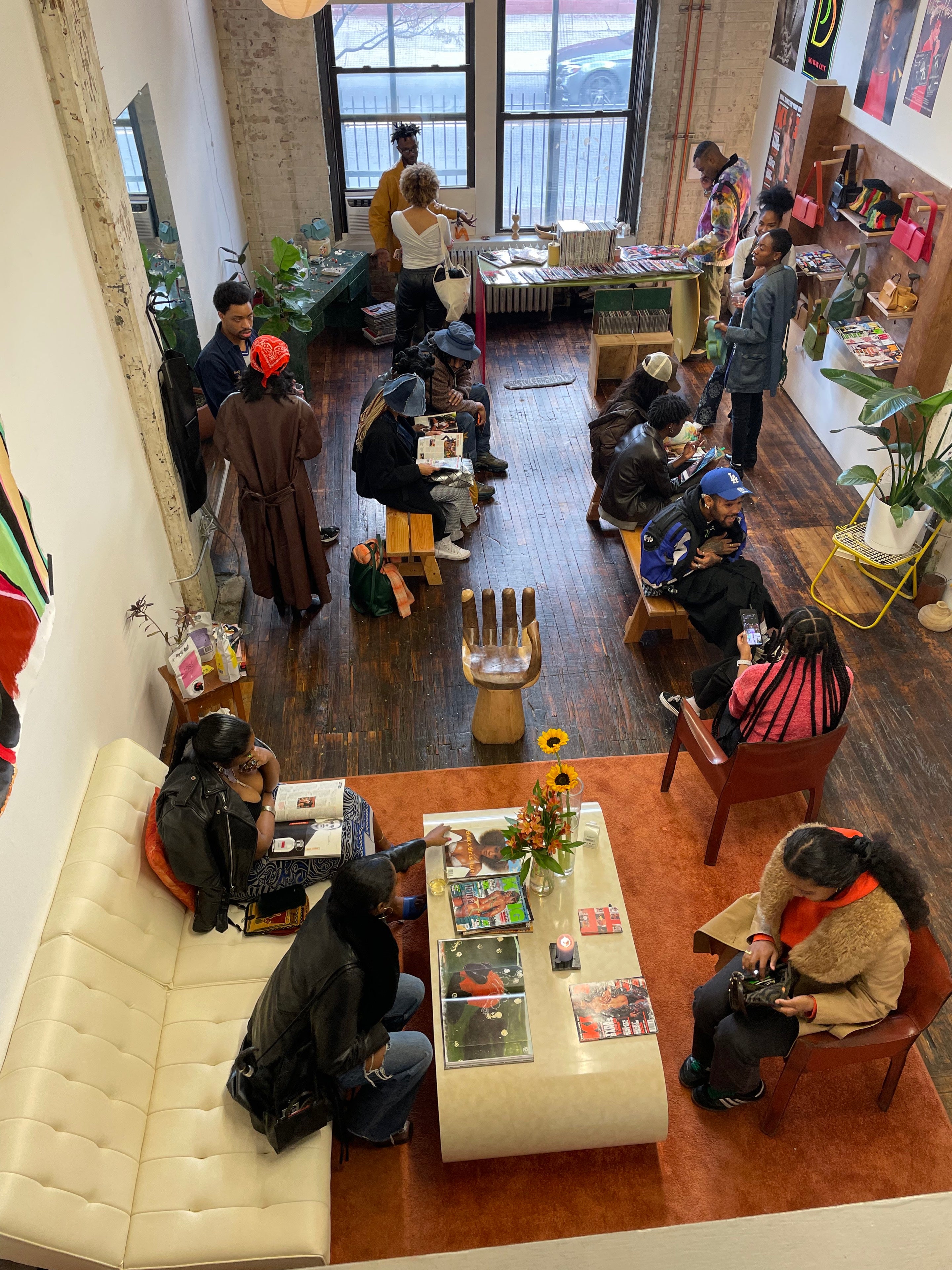 Guests browsing the Rap Style Archeology archive inside EDAS Studios in Brooklyn