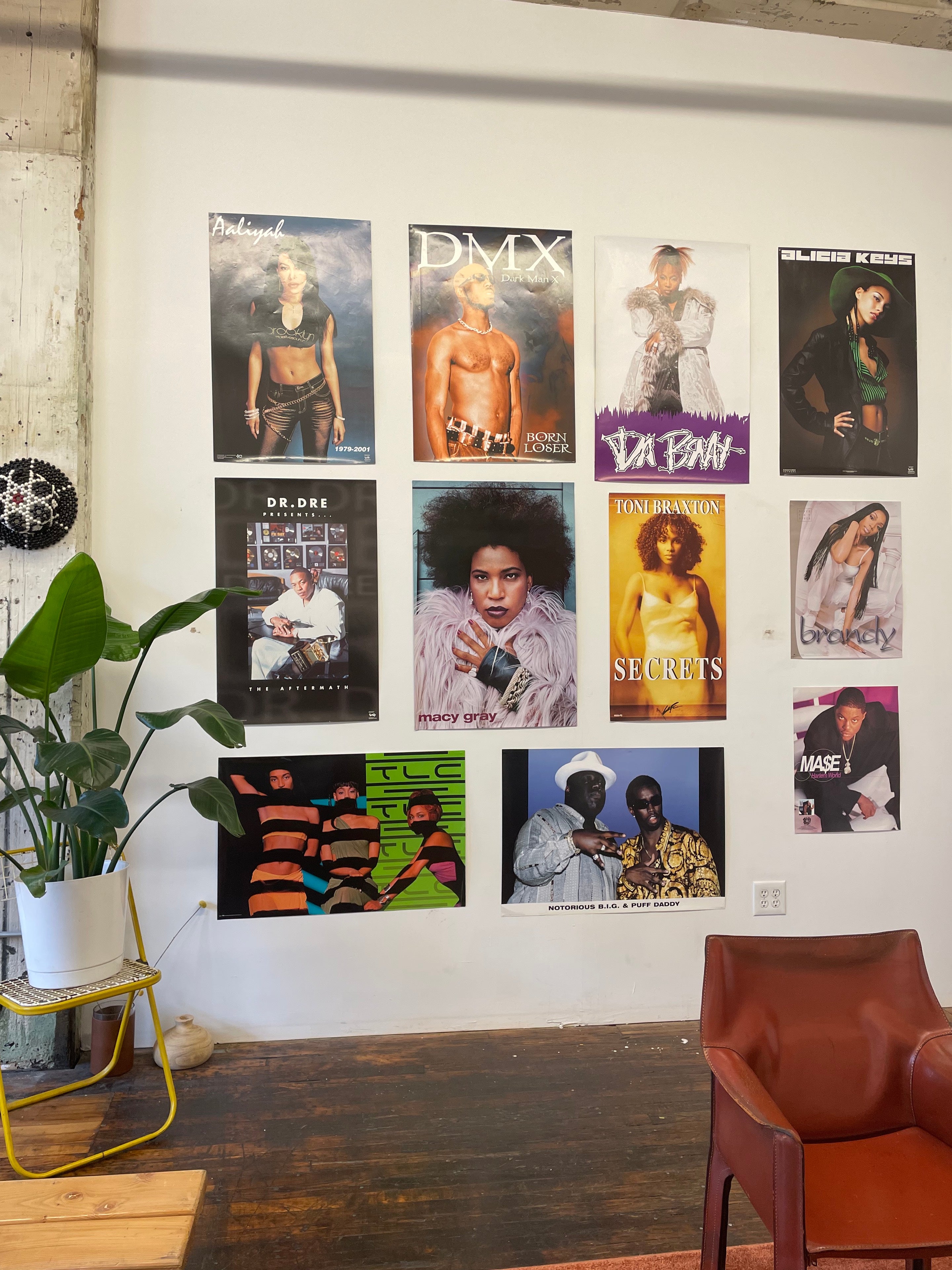 Archive posters installed on the wall at EDAS Studios